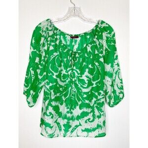 Velvet Brand Blouse Green And White Silk And Cotton Blouse Size Small